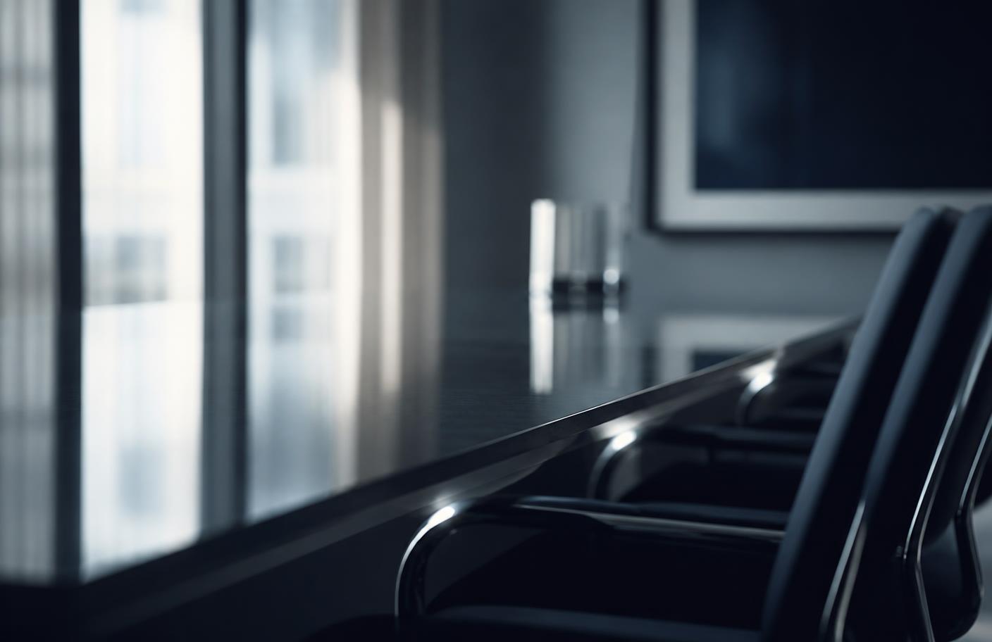 Boardroom table in soft window light